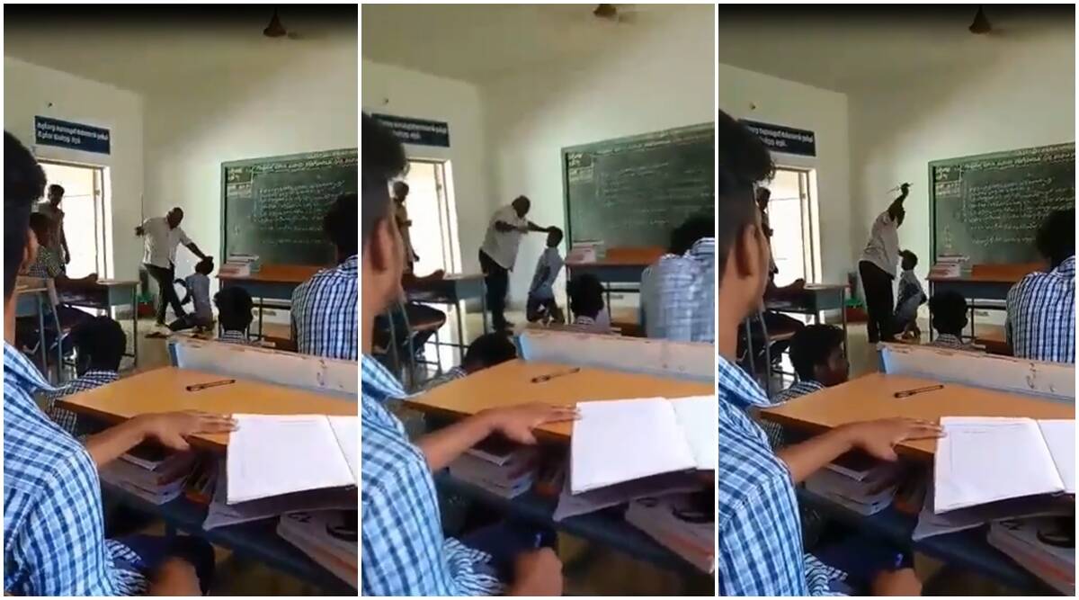 Violent Teacher busted in Tamil Nadu: Caught red handed on camera beating a student with stick for missing classes