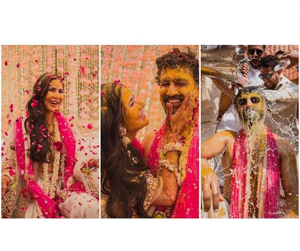 Katrina applied turmeric to Vicky with her hands, the first photo of the ceremony came out
