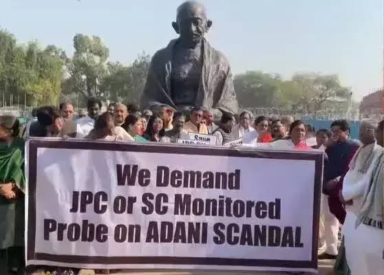 Opposition adamant on JPC probe of Adani Group, protests outside Parliament