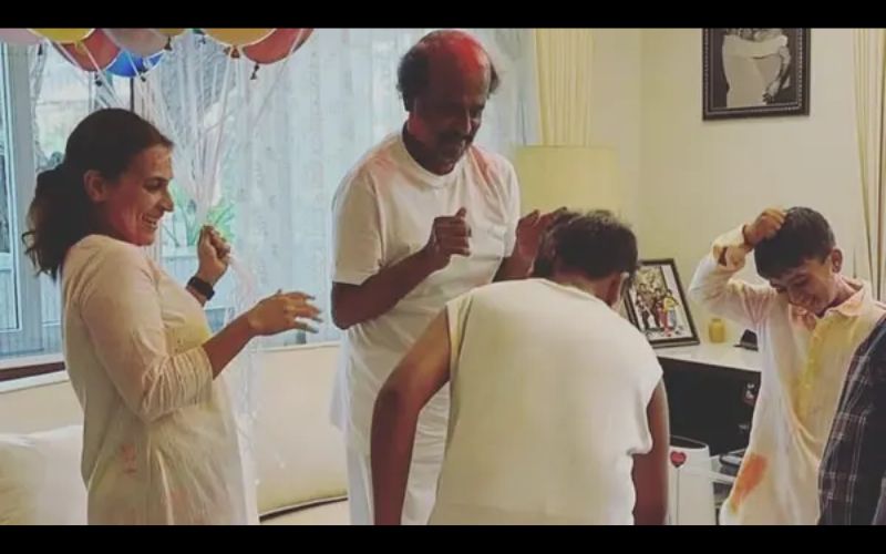 Rajinikanth Embraces Holi Celebrations with Daughters and Grandchildren: Check Out the Heartwarming Photos