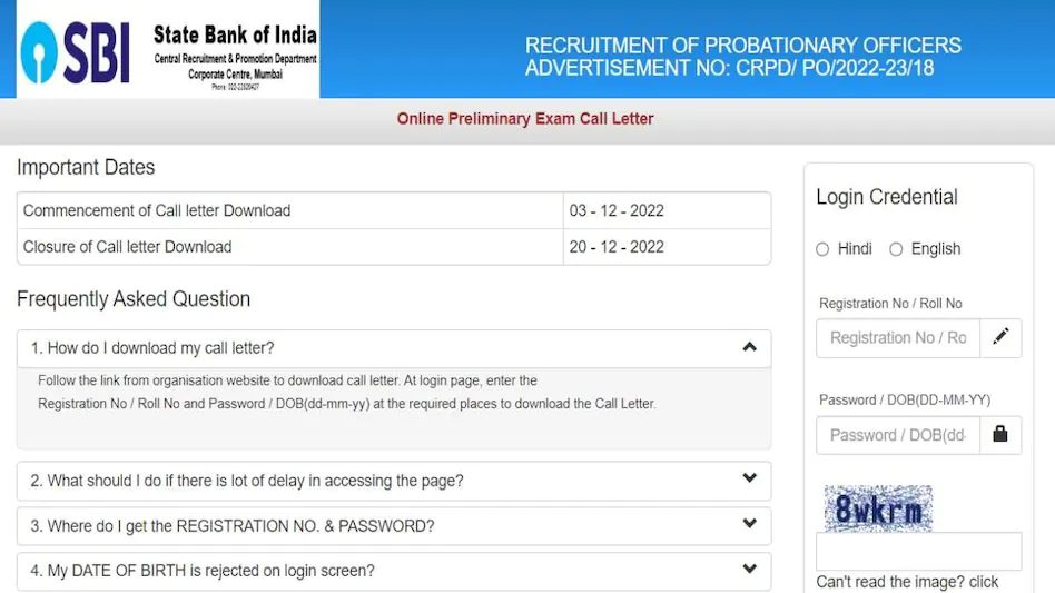 SBI PO Admit Card 2022: SBI Issues Admit Card for PO Preliminary Examination 