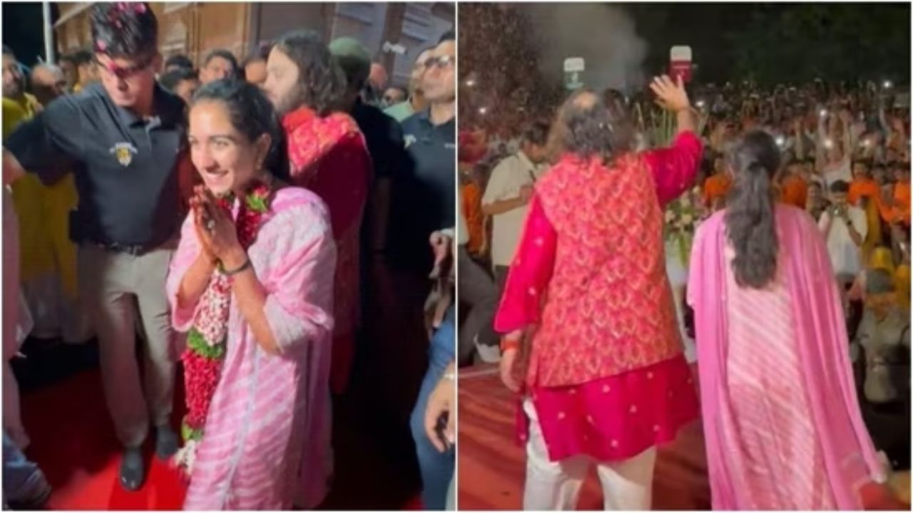Radhika Stuns in Simple Pink Suit and No-Makeup Look During Jamnagar Visit