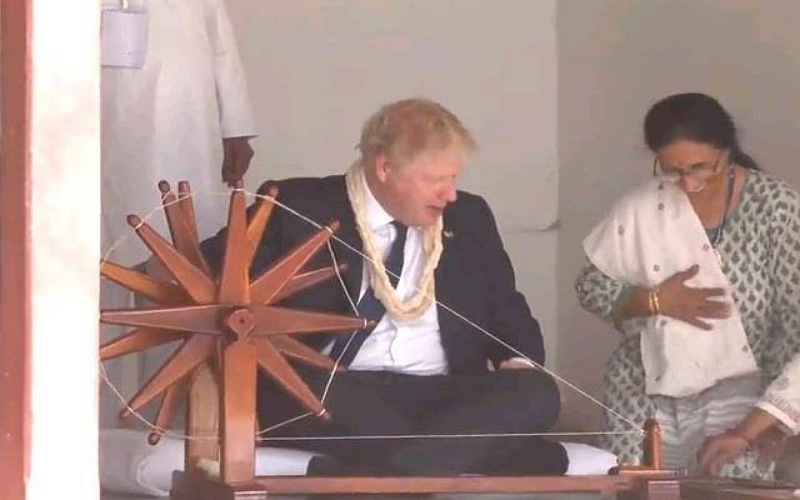 British Prime Minister Boris Johnson arrives in Ahmedabad at Sabarmati Ashram