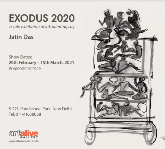 Famous and veteran artist Jatin Das makes a series of works on migrant labourers, names it “Exodus - 2020”.