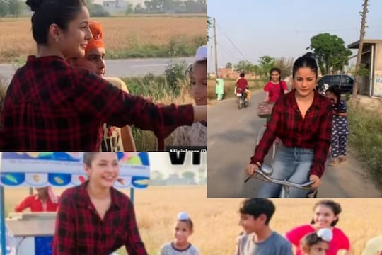 Shahnaz Gill spotted Cycling in her village along with Children, Watch the Video here