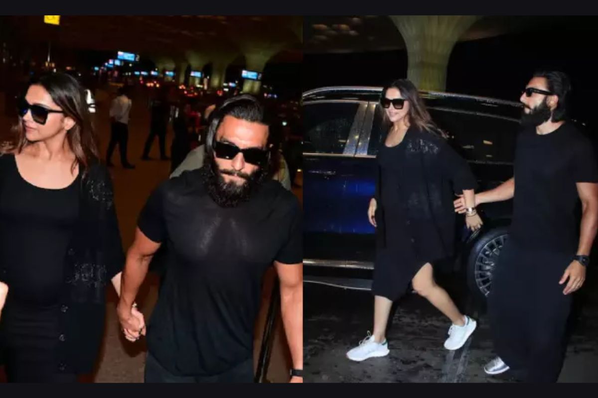 Ranveer Holds Pregnant Deepika Hand as They Twin in Black at Airport