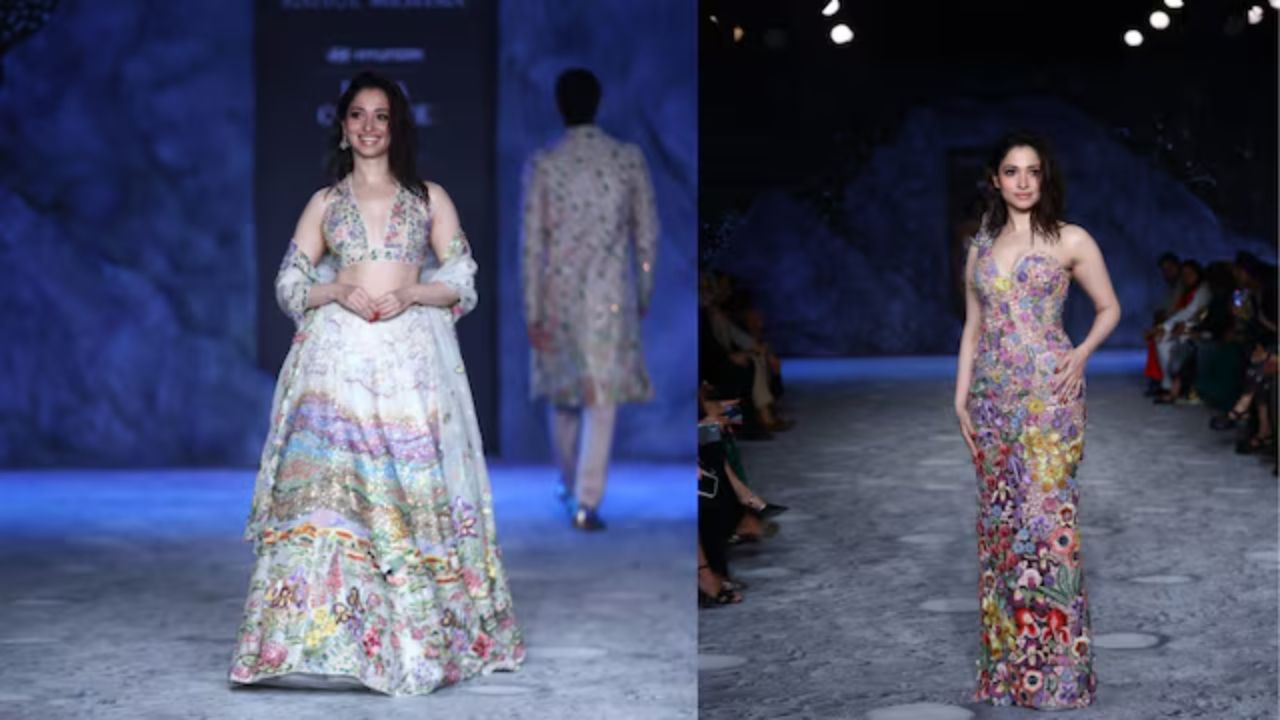Tamannaah Bhatia Mesmerises as Rahul Mishra’s Showstopper in Floral Gown & Lehenga at India Couture Week 2025