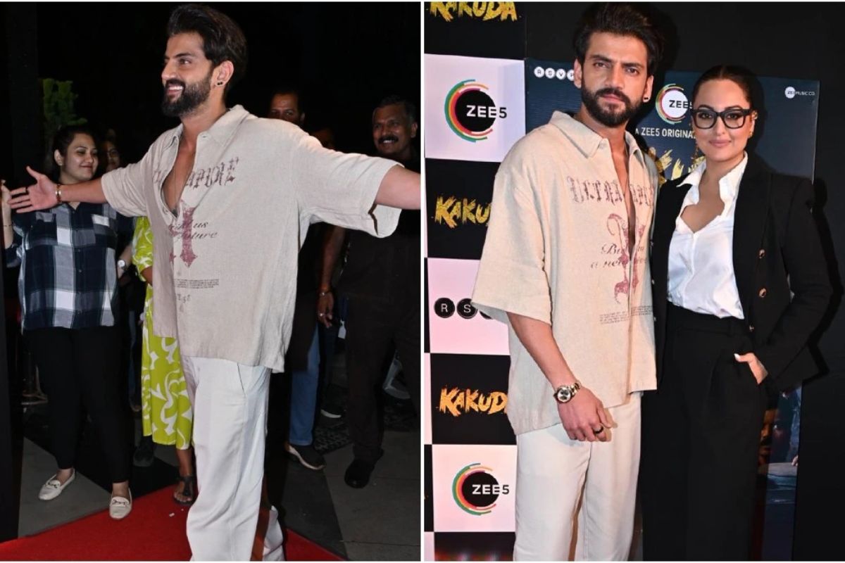 Sonakshi Sinha Blushes as Zaheer Iqbal Calls Her ‘Meri Biwi’ at Kakuda Premiere