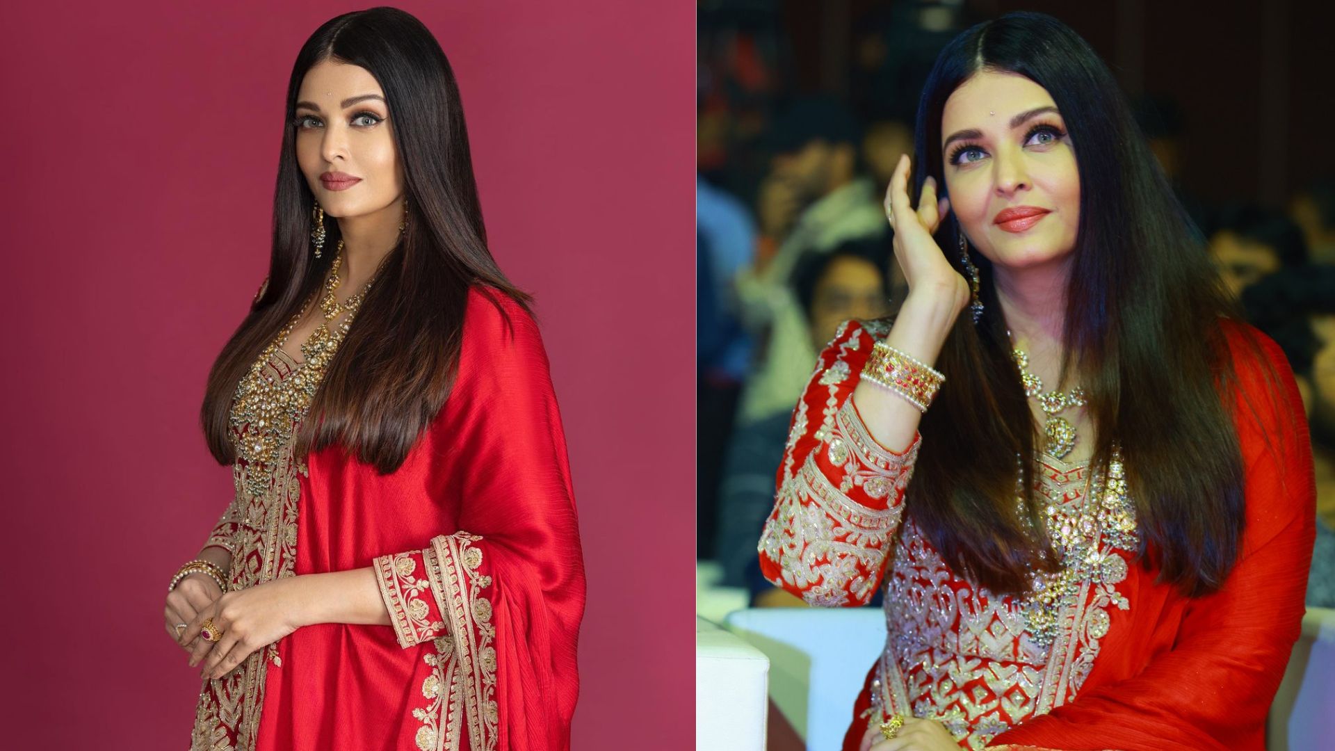 Aishwarya Rai Bachchan Is A Regal Rhapsody In A Crimson Red Kalidar Kurta Set