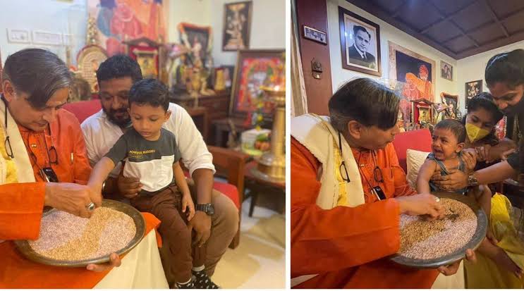 Shashi Tharoor marks Vijay Dashami by taking part in Vidyarambham ritual