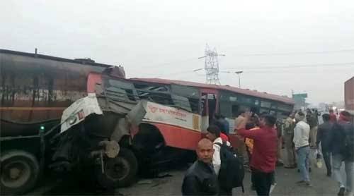 2 passengers killed, dozens injured in tanker and bus collision in Agra